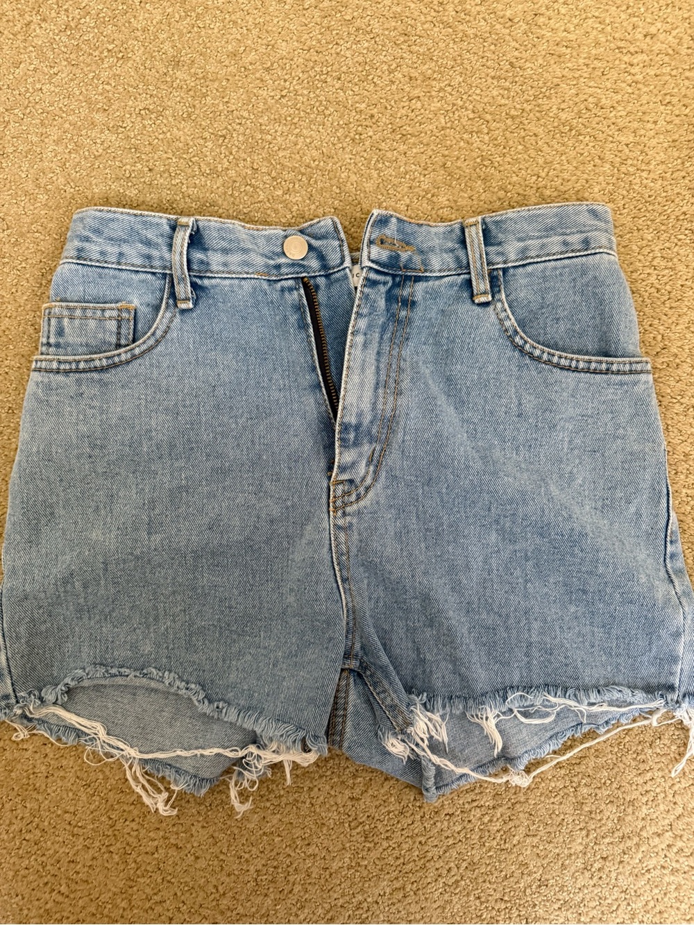 Dark Victory Light Blue Frayed Hem Denim Shorts